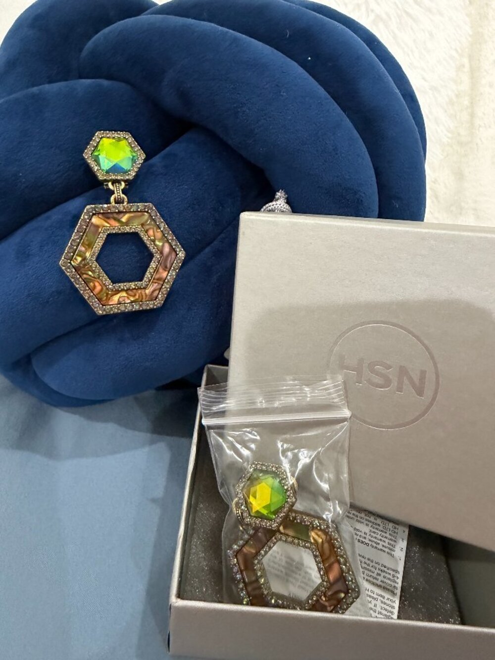 Heidi Daus Hex Appeal Green Crystal Drop Earrings NWOT HSN